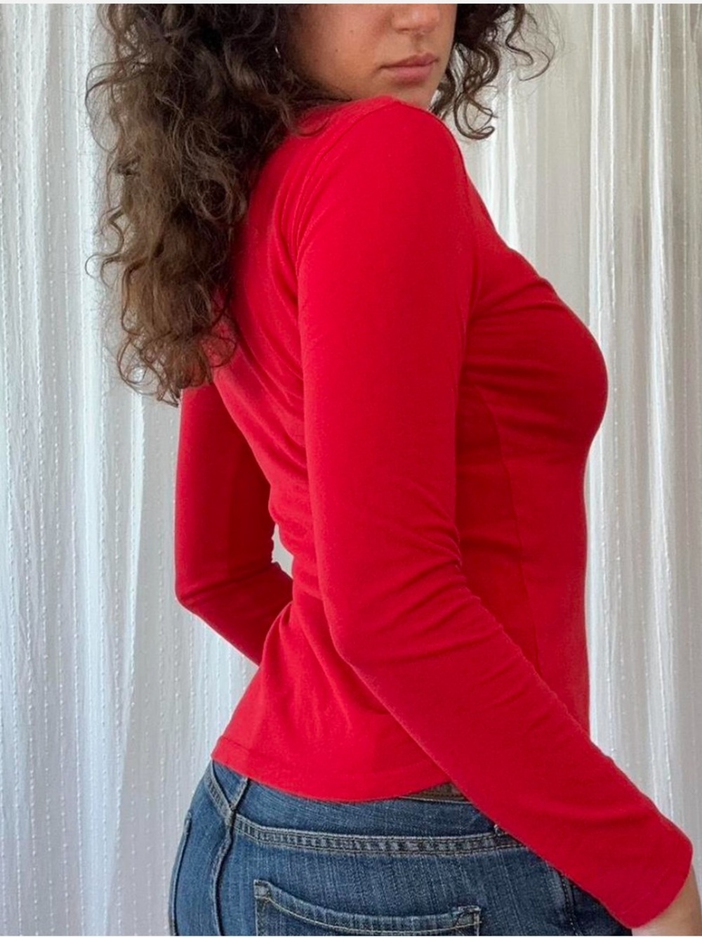 Vintage Hollister Top Red Long Sleeve V-Neck runs small size L